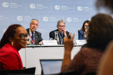 COP30 president Andre Correa do Lago and key officials Valter Correia and Ana Toni at a press conference in Bonn during the UN SB62 climate meeting.