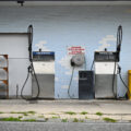 Petrol and diesel pumps are seen at a permanently closed petrol station in Currie on King Island, Tasmania