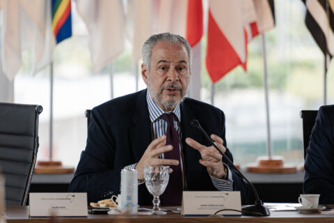 COP30 president André Corrêa do Lago speaks a meeting with Brazilian state governors about the UN summit to be held in Belem in November,