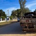 A truck stopped in front of a police station in Juan José Castelli, Chaco, Argentina.