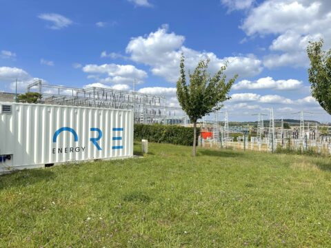 A battery container at the EDF Lab Renardières in Écuelles, France